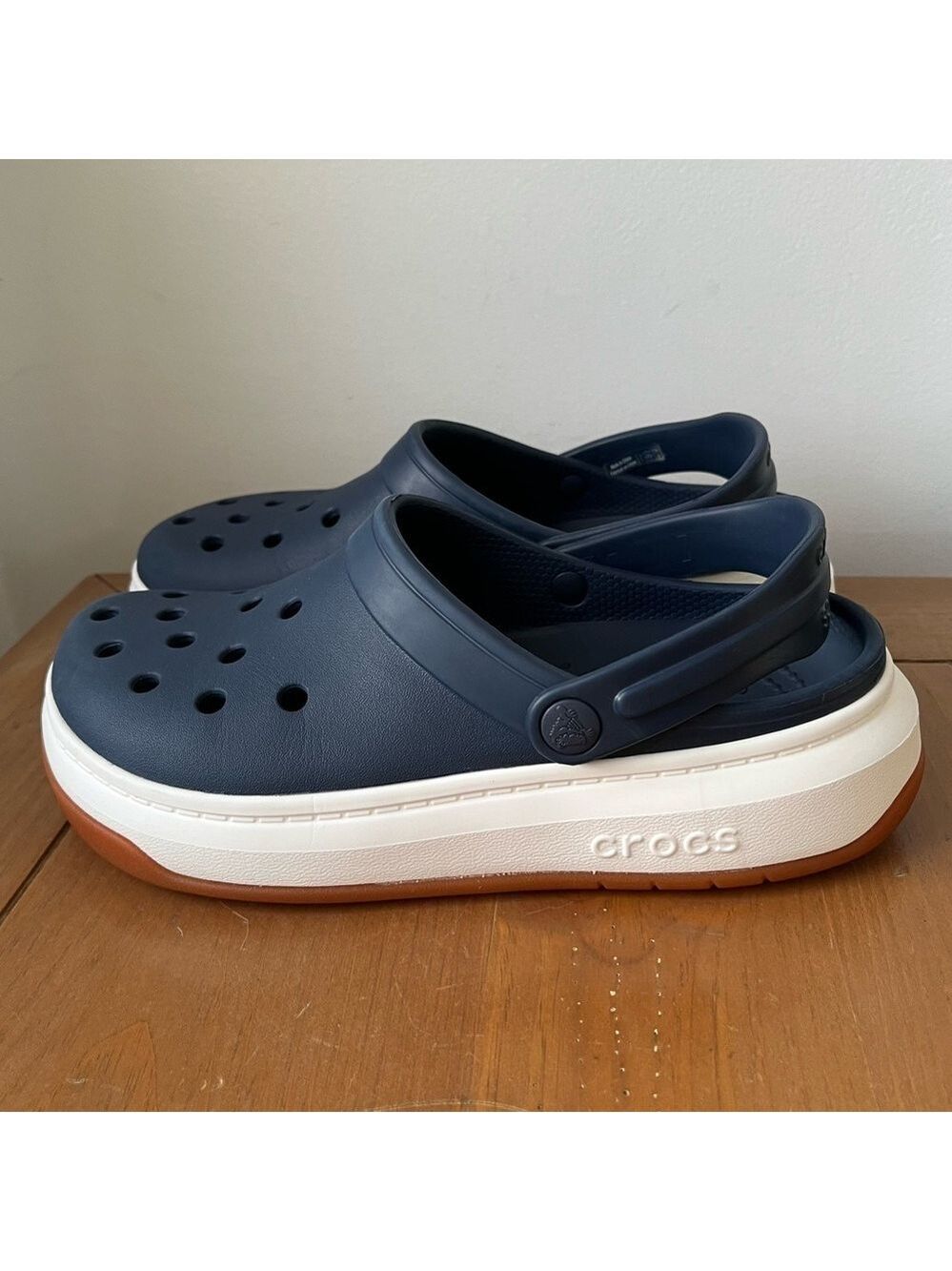 Crocs Crocsband Full Force Thick Sole Sandals Unisex Navy Blue White M7 W9
